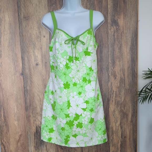 Vintage Reversible Lime Green Zip Up Sleeveless Floral Mini Dress 5 - Picture 2 of 13